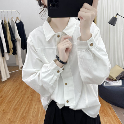 Moteriški marškiniai, 2023 m. Nauji madingo dizaino medvilniniai marškiniai ilgomis rankovėmis Moteriški marškiniai su atvartu, ruoželiniai viršūnės Moteriška palaidinė moteriška laisvalaikio