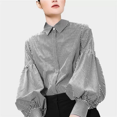 Elegáns, divatos, gombos női ing, 2022 tavaszi, szüret, puff, lámpás ujjú, női blúz, nyomott bő színátmenetes felsők elegáns