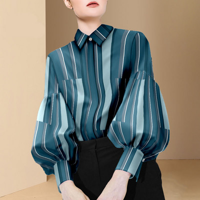 Elegáns, divatos, gombos női ing, 2022 tavaszi, szüret, puff, lámpás ujjú, női blúz, nyomott bő színátmenetes felsők elegáns