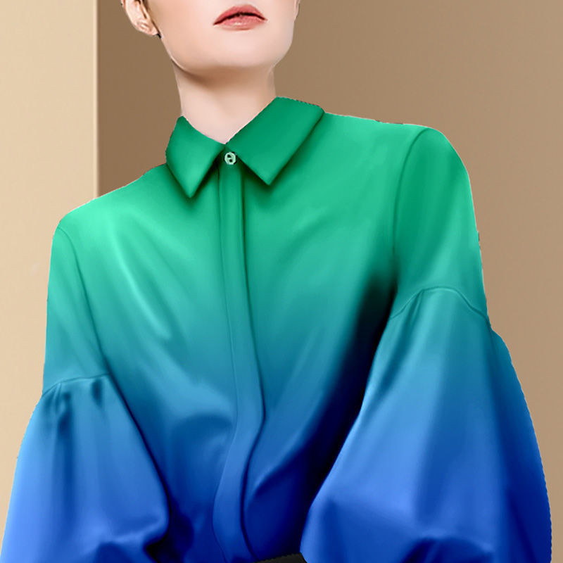 Elegáns, divatos, gombos női ing, 2022 tavaszi, szüret, puff, lámpás ujjú, női blúz, nyomott bő színátmenetes felsők elegáns