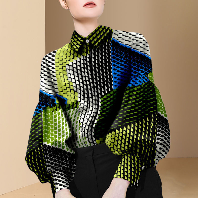 Elegáns, divatos, gombos női ing, 2022 tavaszi, szüret, puff, lámpás ujjú, női blúz, nyomott bő színátmenetes felsők elegáns