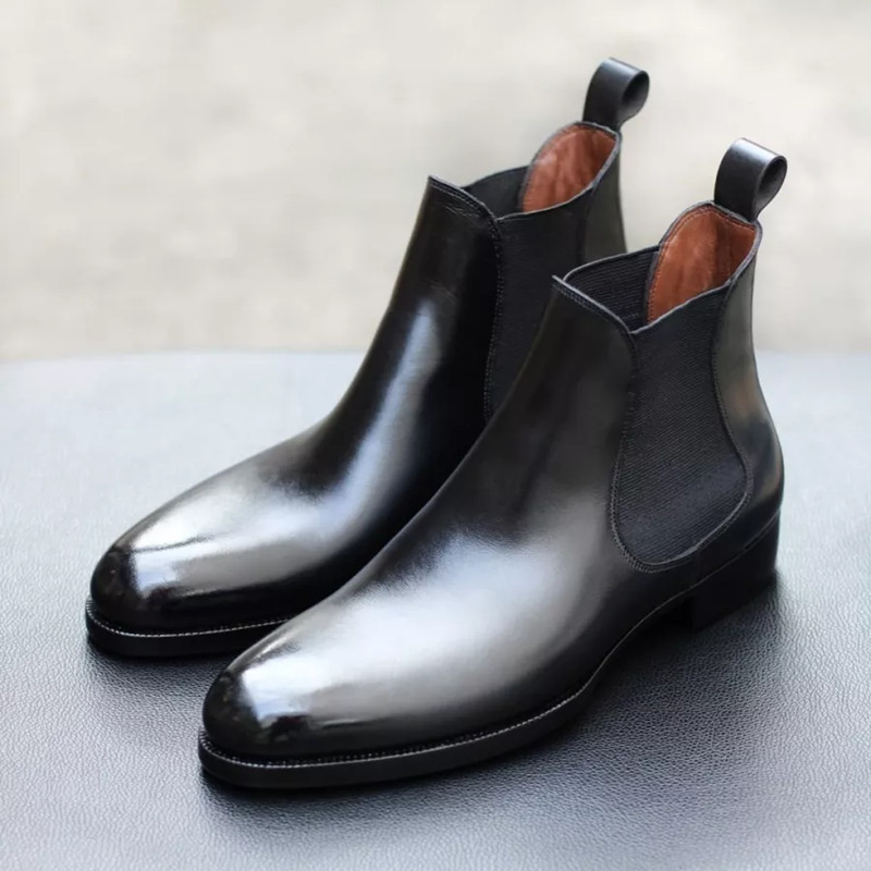Cizme Chelsea pentru Barbati Piele Glezna Neagra Varf Rotund Business Clasic Handmade Ghete Scurte Barbati Botas De Hombre