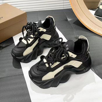 Дамски обувки Dad\'s Shoes 2023 Нови цветни дебели подметки Малки високи, удобни, леки и дишащи спортни обувки Дамски