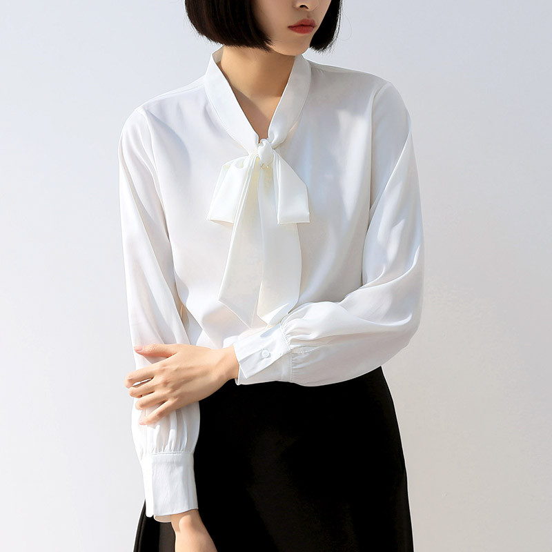 Biuro moteriški marškiniai Oficialūs OL Korėjos Stilius Stovi apykaklė Šifono Viršutiniai Raudoni Žibintai Rankovės Drabužiai Temperamento Moteriškos Palaidinės
