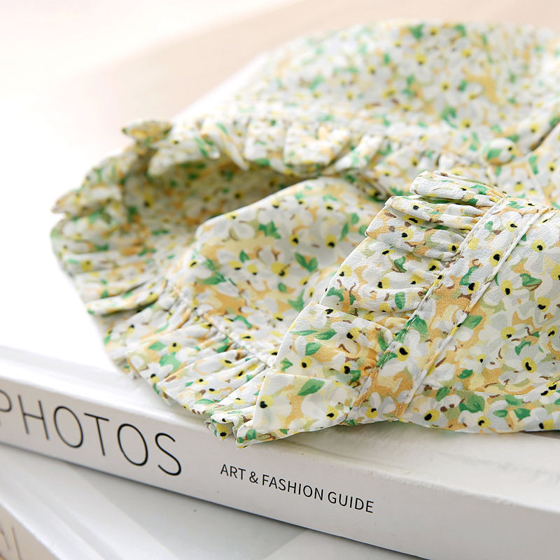 Palaidinė su raukiniais, 2022 m. pavasario rudens prerijos prašmatnios gėlėtos viršutinės moteriškos temperamento marškinėliai ilgomis pūstomis rankovėmis Moteriška palaidinė marginta