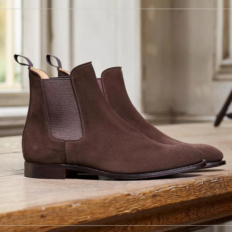 Ghete Chelsea pentru bărbați noi, cafea, piele de căprioară de vacă, cu vârf pătrat, pentru afaceri, cu slip-on, cizme solide pentru bărbați, livrare gratuită Bottes Pour Hommes