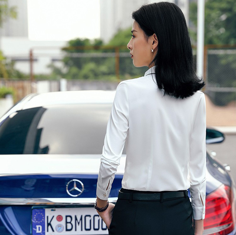 Biuro moteriški darbo marškiniai balti, kontrastingi, surišami vamzdžiai apykaklė ilgomis rankovėmis Drabužiai Pavasario viršūnės moteriškos palaidinės Mėlyna laisvalaikio palaidinė