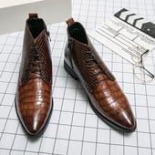 Madingi Chelsea kulkšnies batai Vyriški krokodilo rašto lakinė oda britų vyrų suvarstomi aukštakulniai Batai Firminė avalynė Juoda ruda