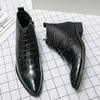 Μόδα Chelsea Ankle Boots Ανδρικά λουστρίνι με μοτίβο κροκόδειλου Βρετανικό ανδρικό κορδόνι ψηλά παπούτσια Επώνυμα υποδήματα μαύρο καφέ