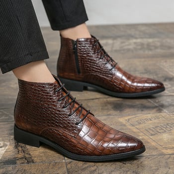 Μόδα Chelsea Ankle Boots Ανδρικά λουστρίνι με μοτίβο κροκόδειλου Βρετανικό ανδρικό κορδόνι ψηλά παπούτσια Επώνυμα υποδήματα μαύρο καφέ