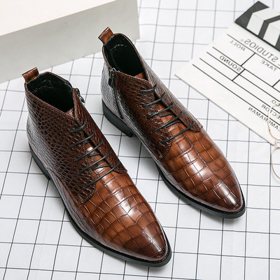 Madingi Chelsea kulkšnies batai Vyriški krokodilo rašto lakinė oda britų vyrų suvarstomi aukštakulniai Batai Firminė avalynė Juoda ruda