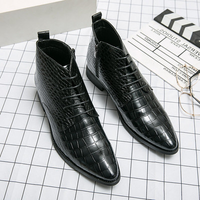 Madingi Chelsea kulkšnies batai Vyriški krokodilo rašto lakinė oda britų vyrų suvarstomi aukštakulniai Batai Firminė avalynė Juoda ruda