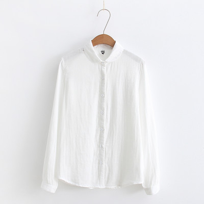 Jauni, preppy stiliaus moteriški marškiniai, odai malonūs Minkšti ilgomis rankovėmis apykakle su viena krūtine medvilniniai viršutiniai moteriški palaidinė