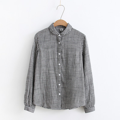 Jauni, preppy stiliaus moteriški marškiniai, odai malonūs Minkšti ilgomis rankovėmis apykakle su viena krūtine medvilniniai viršutiniai moteriški palaidinė