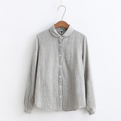 Jauni, preppy stiliaus moteriški marškiniai, odai malonūs Minkšti ilgomis rankovėmis apykakle su viena krūtine medvilniniai viršutiniai moteriški palaidinė