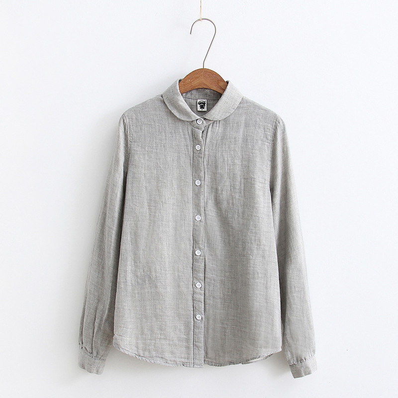 Jauni, preppy stiliaus moteriški marškiniai, odai malonūs Minkšti ilgomis rankovėmis apykakle su viena krūtine medvilniniai viršutiniai moteriški palaidinė