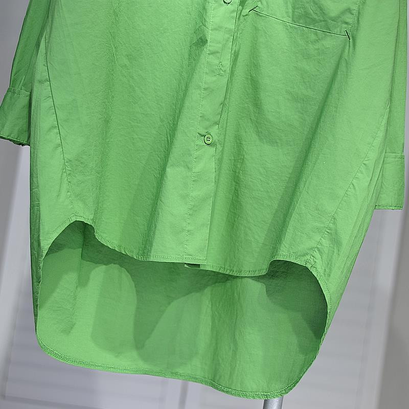 2022. Novo u šik ženskoj košulji dugih rukava s otvorenim ovratnikom i prednjim džepom, široka zelena bijela bluza, ženske pamučne majice s jednim kopčanjem