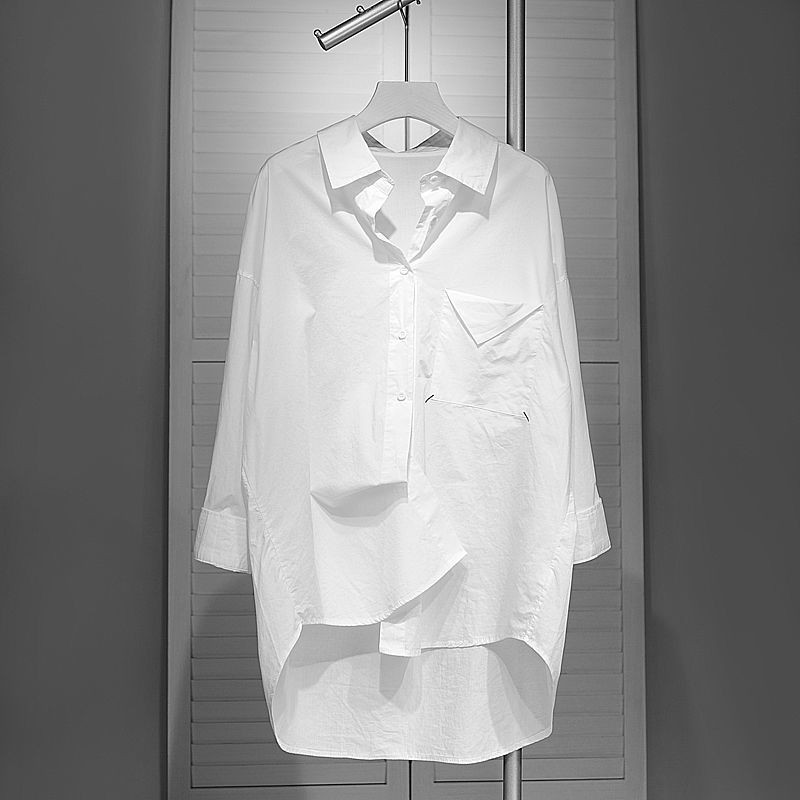 2022. Novo u šik ženskoj košulji dugih rukava s otvorenim ovratnikom i prednjim džepom, široka zelena bijela bluza, ženske pamučne majice s jednim kopčanjem