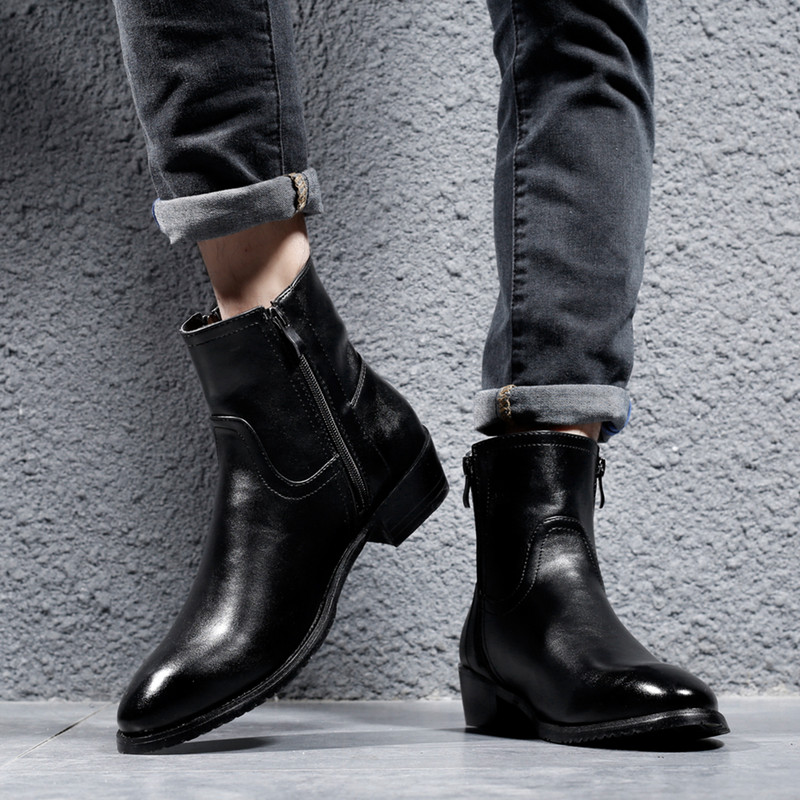 Δερμάτινες μπότες από δέρμα αγελάδας Ανδρικές μπότες με ψηλό φερμουάρ Κορυφαία βρετανική μόδα ανδρική μόδα στυλ Chelsea μπότες ανδρικές μπότες Ανδρικά παπούτσια