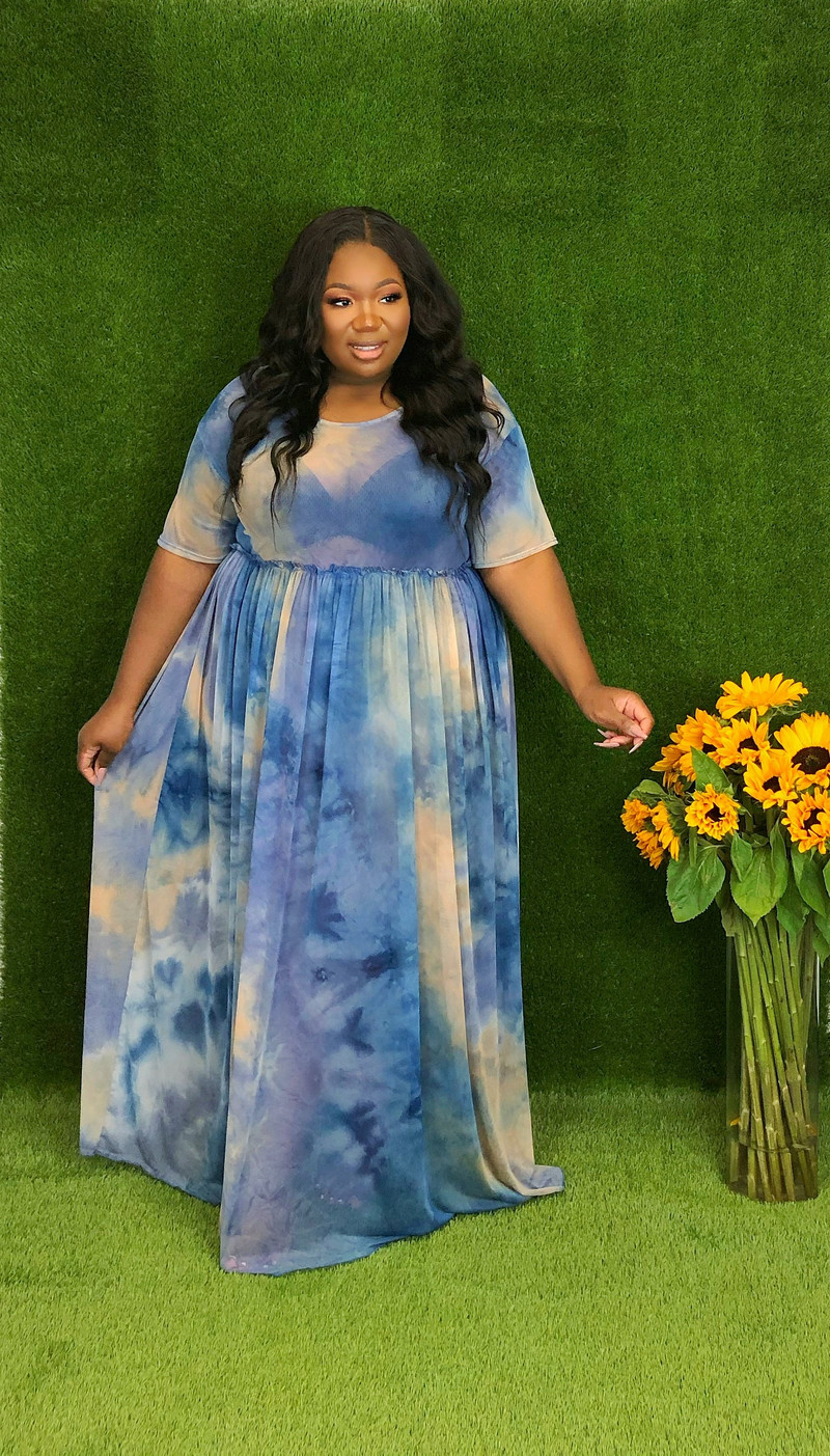 Ležerna haljina veće veličine, duga, rastezljiva ljetna i jesenska ženska prevelika duga haljina s kratkim rukavima i okruglim izrezom na vezanje