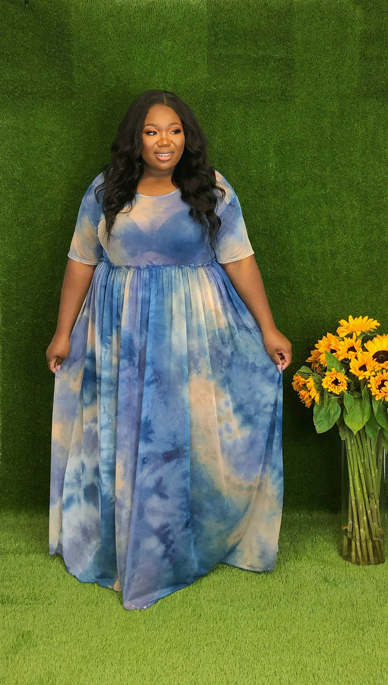 Ležerna haljina veće veličine, duga, rastezljiva ljetna i jesenska ženska prevelika duga haljina s kratkim rukavima i okruglim izrezom na vezanje