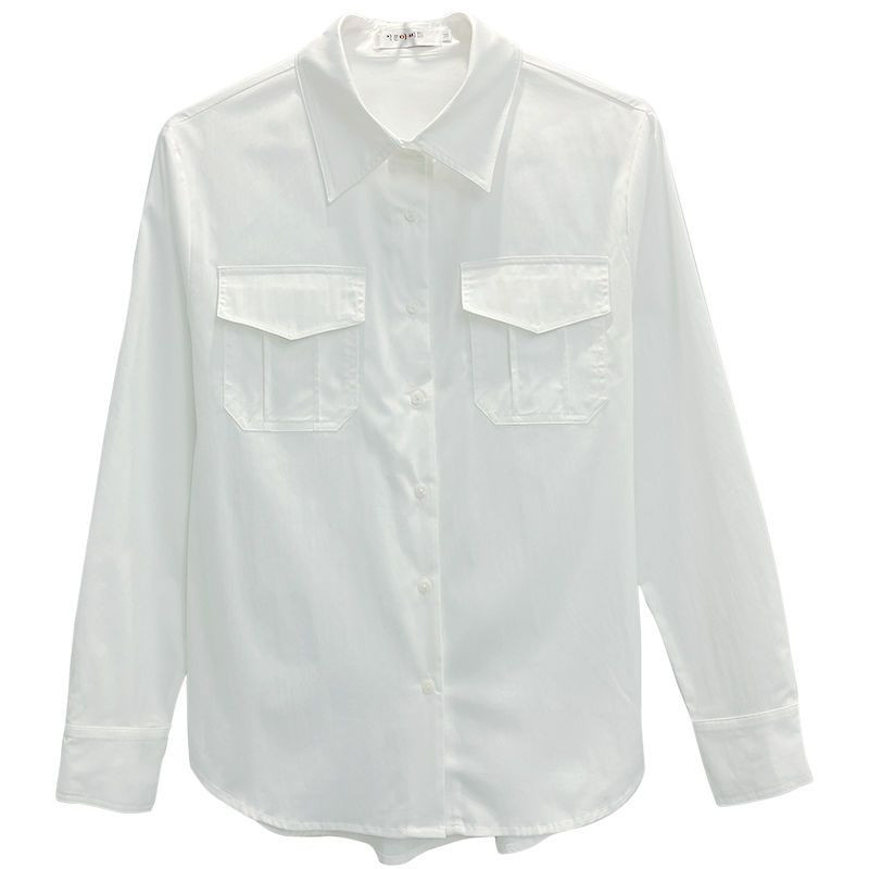 Naiste avar särk, valge esitaskud, nööbiga üles tõstetud pikkade varrukatega Basic top Kevadsügis, elegantsed ilusad pluusid, uus 2023 naistele