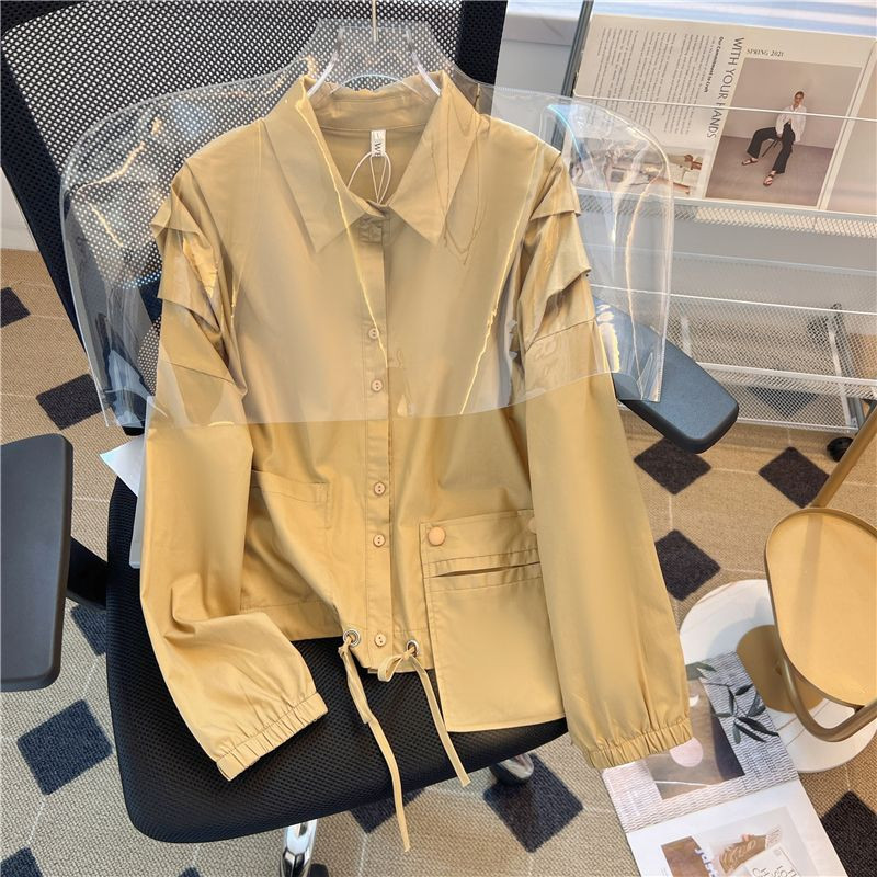 Modne široke košulje na zakopčavanje Ženske bluze Proljeće 2023. Novo u prednjim džepovima Nabrane majice s uzicom Pamuk s naborima