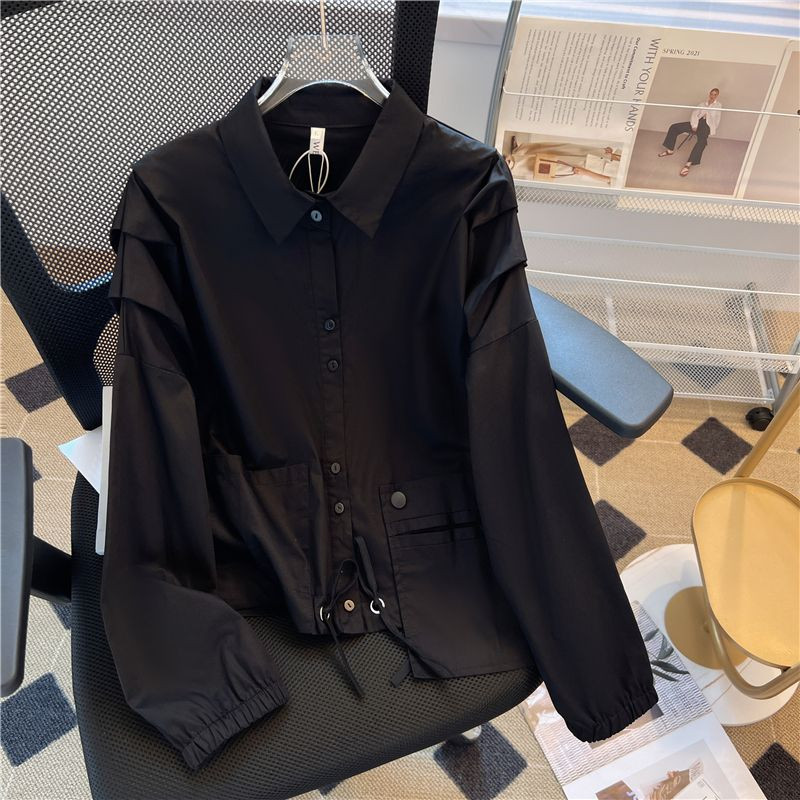 Modne široke košulje na zakopčavanje Ženske bluze Proljeće 2023. Novo u prednjim džepovima Nabrane majice s uzicom Pamuk s naborima