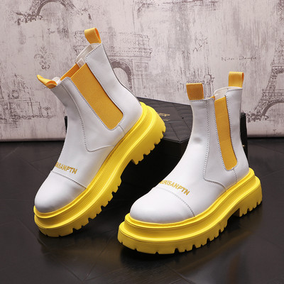 Őszi férfi alkalmi tornacipők PU vaskos platós bokacsizmák magas kivágású patchwork tornacipők férfi lélegző sportcipők 39-44