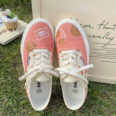 Pantofi de pânză pentru femei, primăvară, vară 2022, imprimeu graffiti, cu șireturi, pantofi vulcanizați, ocazionali, femei, pantofi dulci de designer