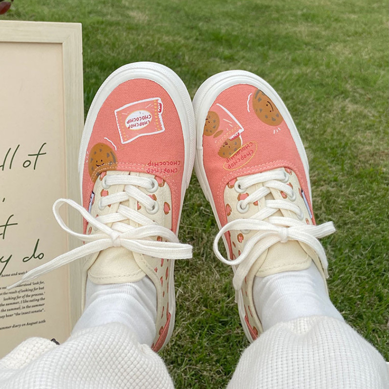 Pantofi de pânză pentru femei, primăvară, vară 2022, imprimeu graffiti, cu șireturi, pantofi vulcanizați, ocazionali, femei, pantofi dulci de designer
