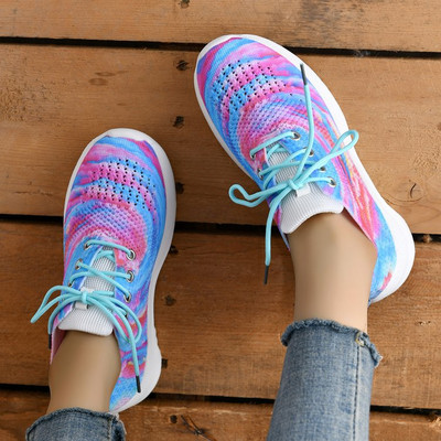 Pantofi cu platformă cu graffiti de modă pentru femei 2023, toamnă, pantofi de tenis din plasă de tricotat, pantofi de mers ocazional, ușoare, antiderapante