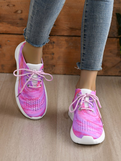 Pantofi cu platformă cu graffiti de modă pentru femei 2023, toamnă, pantofi de tenis din plasă de tricotat, pantofi de mers ocazional, ușoare, antiderapante