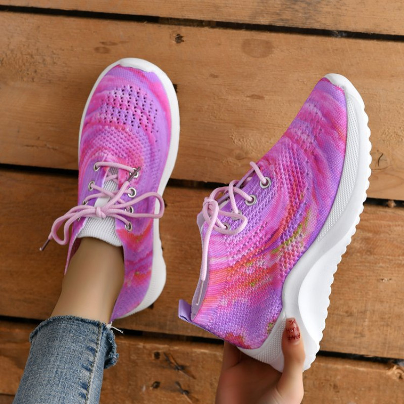 Pantofi cu platformă cu graffiti de modă pentru femei 2023, toamnă, pantofi de tenis din plasă de tricotat, pantofi de mers ocazional, ușoare, antiderapante