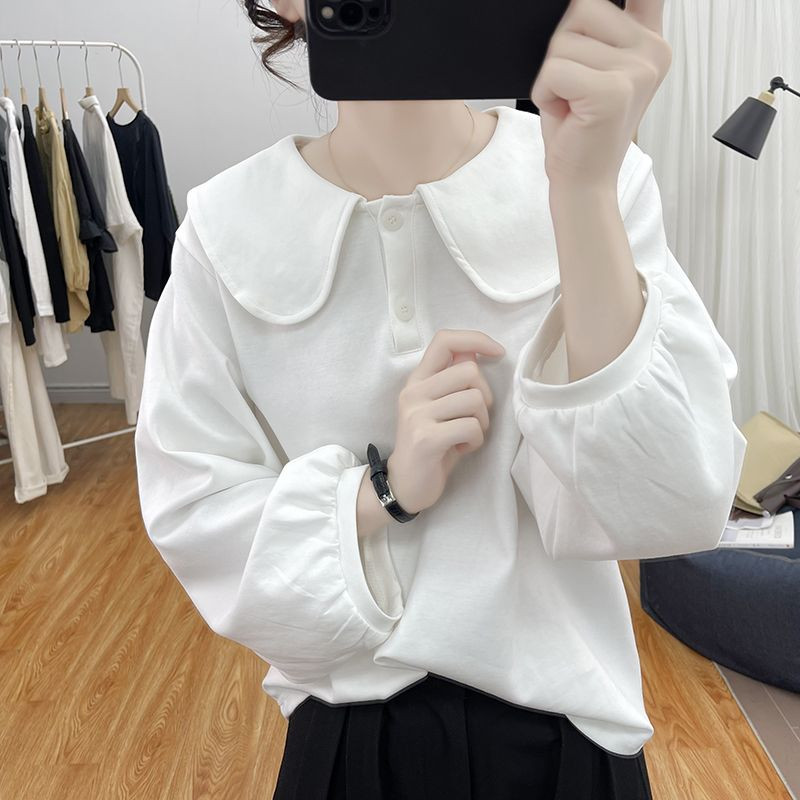 Hanorac cu mânecă lungă în stil coreean, cu petale, cu guler rotund, pentru femei, toamna 2023, nou în topuri din bumbac, pulovere pentru femei, hanorace din bumbac