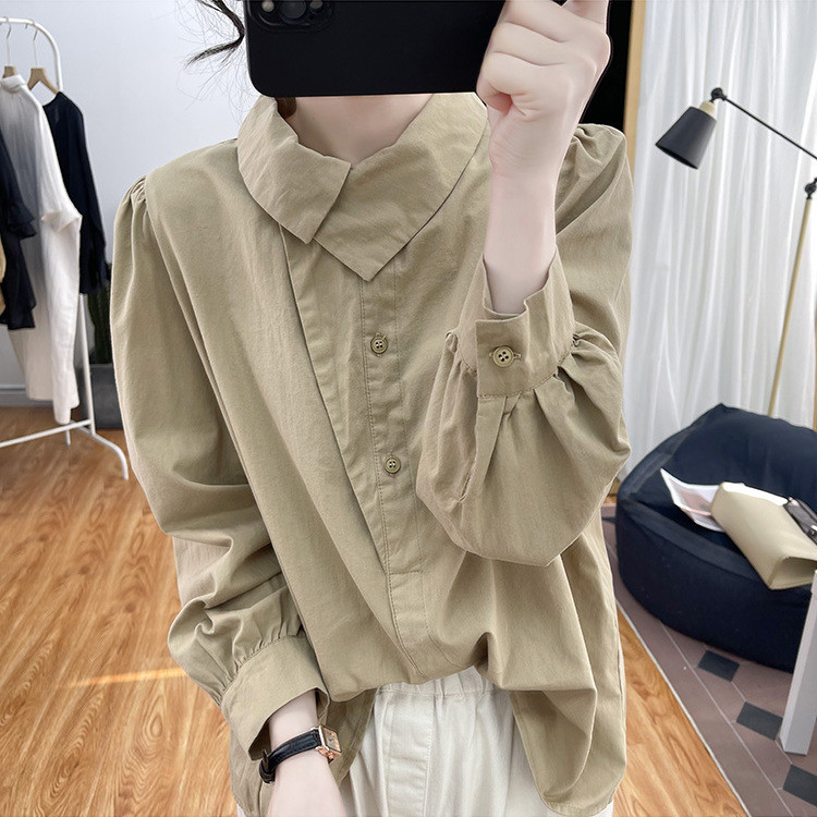 Pamučna bluza 2023 Novo u ležernoj ovratnici s dugim rukavima s lutkarskim izrezom Modni dizajn Bijele majice Ženske majice Ružičasta bluza