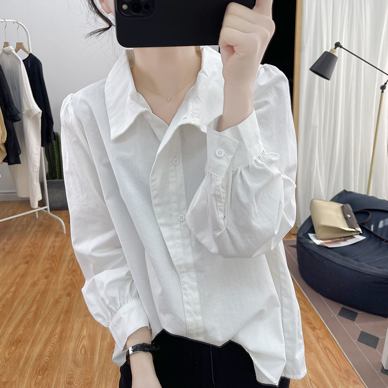 Pamučna bluza 2023 Novo u ležernoj ovratnici s dugim rukavima s lutkarskim izrezom Modni dizajn Bijele majice Ženske majice Ružičasta bluza