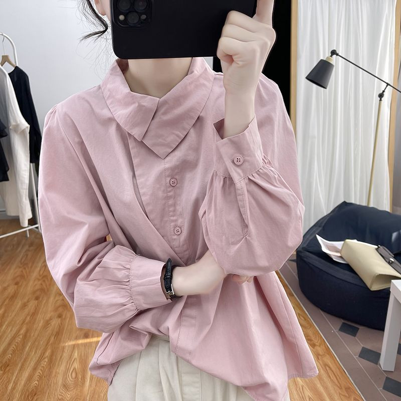 Pamučna bluza 2023 Novo u ležernoj ovratnici s dugim rukavima s lutkarskim izrezom Modni dizajn Bijele majice Ženske majice Ružičasta bluza