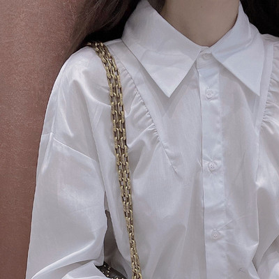 Cămăși pentru femei în stil coreean, școală, bluză albă, primăvară, toamnă, cămașă cu nasturi, cu umăr căzut, cu mânecă lungă, topuri libere din bumbac