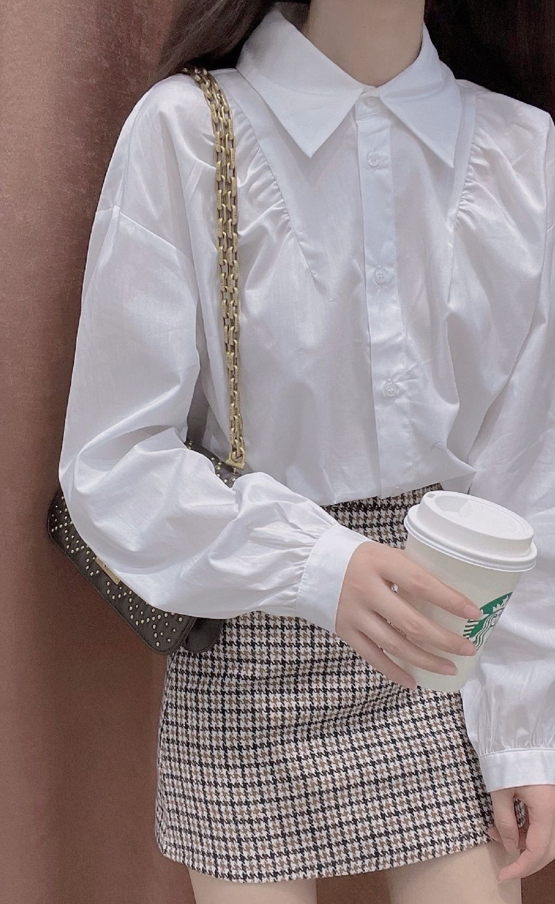 Cămăși pentru femei în stil coreean, școală, bluză albă, primăvară, toamnă, cămașă cu nasturi, cu umăr căzut, cu mânecă lungă, topuri libere din bumbac