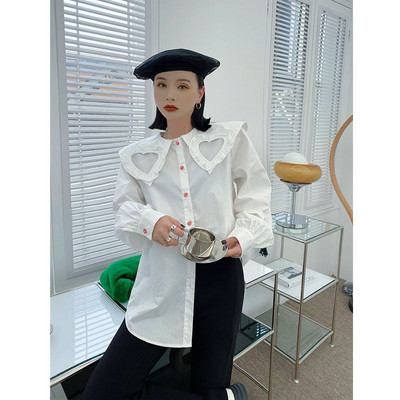 Sweet Hearts γιακά με κουμπιά επάνω Γυναικείο πουκάμισο 2022 Άνοιξη καινούργιο σε κομψό σχέδιο μόδας Vintage μπλούζα με φουσκωτό μανίκι μπλούζα