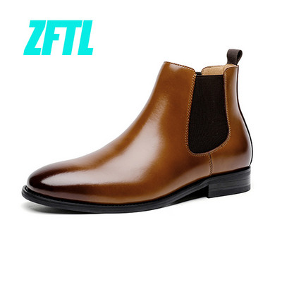 Botine pentru bărbați ZFTL Cizme Chelsea pentru bărbați Cizme cu vârf rotund din piele de vacă pentru bărbați Cizme în stil britanic2023