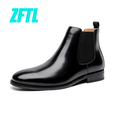 Botine pentru bărbați ZFTL Cizme Chelsea pentru bărbați Cizme cu vârf rotund din piele de vacă pentru bărbați Cizme în stil britanic2023