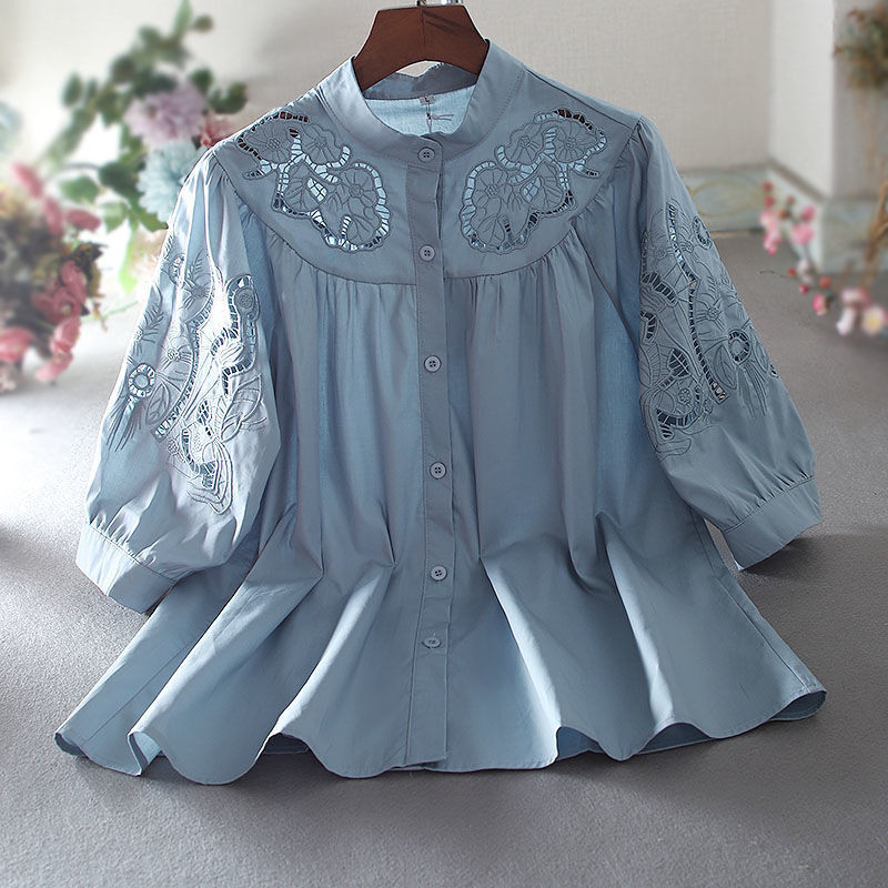 Mežģīņu blūze 2022. gada jauns oriģināls dizains, dobs krekls.