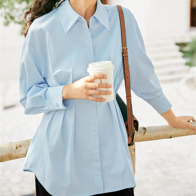 Cămăși pentru femei 2023, nou în talie subțire, guler răsturnat, cu mânecă lungă, bluză pentru femei, elegantă, cu nasturi, topuri albe