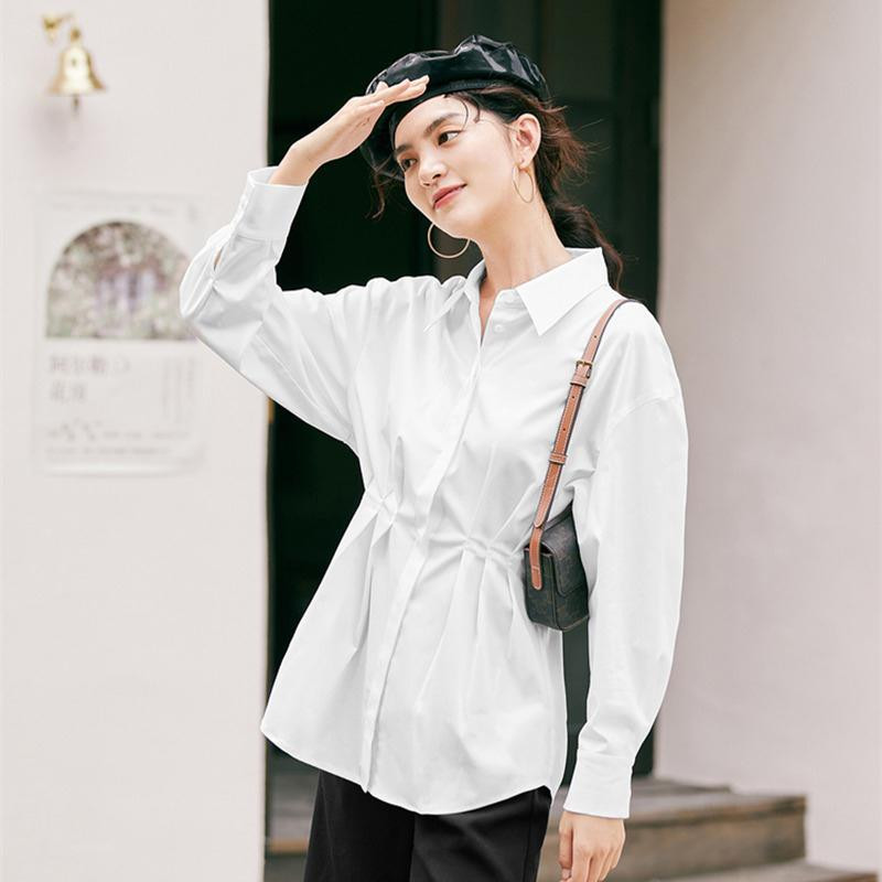 Cămăși pentru femei 2023, nou în talie subțire, guler răsturnat, cu mânecă lungă, bluză pentru femei, elegantă, cu nasturi, topuri albe