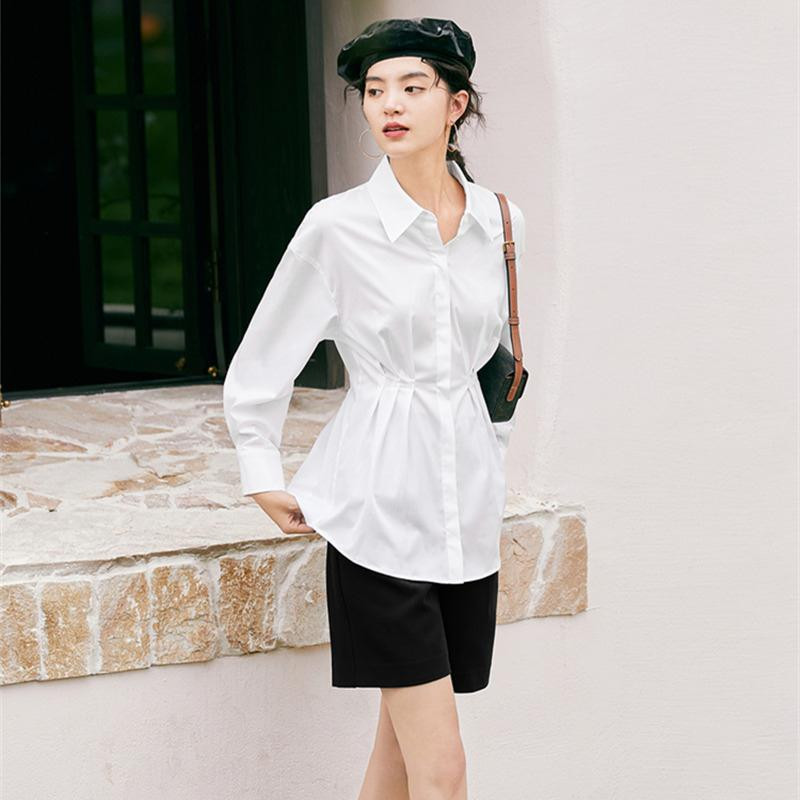 Cămăși pentru femei 2023, nou în talie subțire, guler răsturnat, cu mânecă lungă, bluză pentru femei, elegantă, cu nasturi, topuri albe