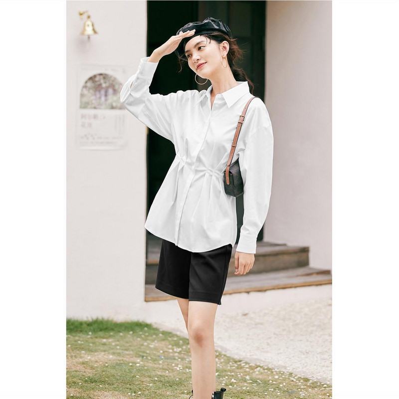 Cămăși pentru femei 2023, nou în talie subțire, guler răsturnat, cu mânecă lungă, bluză pentru femei, elegantă, cu nasturi, topuri albe