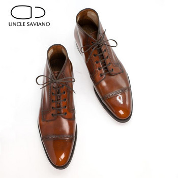 Uncle Saviano Brogue Зимни мъжки ботуши с връзки Обувки Нехлъзгащи се добавят кадифени работни ботуши от кожа Модни дизайнерски обувки Мъжки