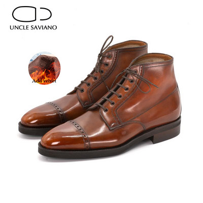 Uncle Saviano Brogue Zimske muške čizme na vezanje Cipele koje se ne kližu s dodatkom baršuna Radne čizme od kože Modne dizajnerske cipele Muške